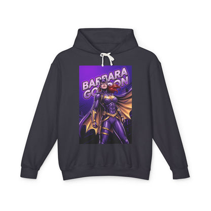 Batgirl Hoodie | DC Superhero Hoodie | Gotham Vigilante Pullover - purple-and-gold Batgirl graphic pullover, lightweight 100% cotton