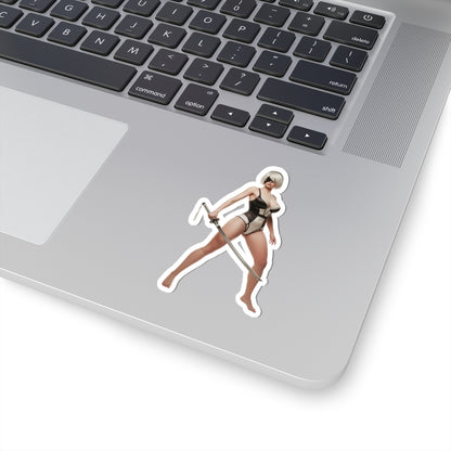2B Sticker – Sci-Fi Game Vinyl Sticker for Laptops & Indoor Decor on silver laptop showing glossy durable vinyl character sticker with strong adhesive