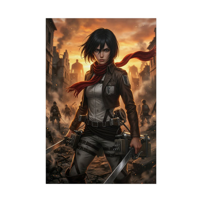 Mikasa Ackerman Attack on Titan Poster Anime Warrior Woman Wall Art Scarf Girl Print Action Character Gaming Room Decor Gift