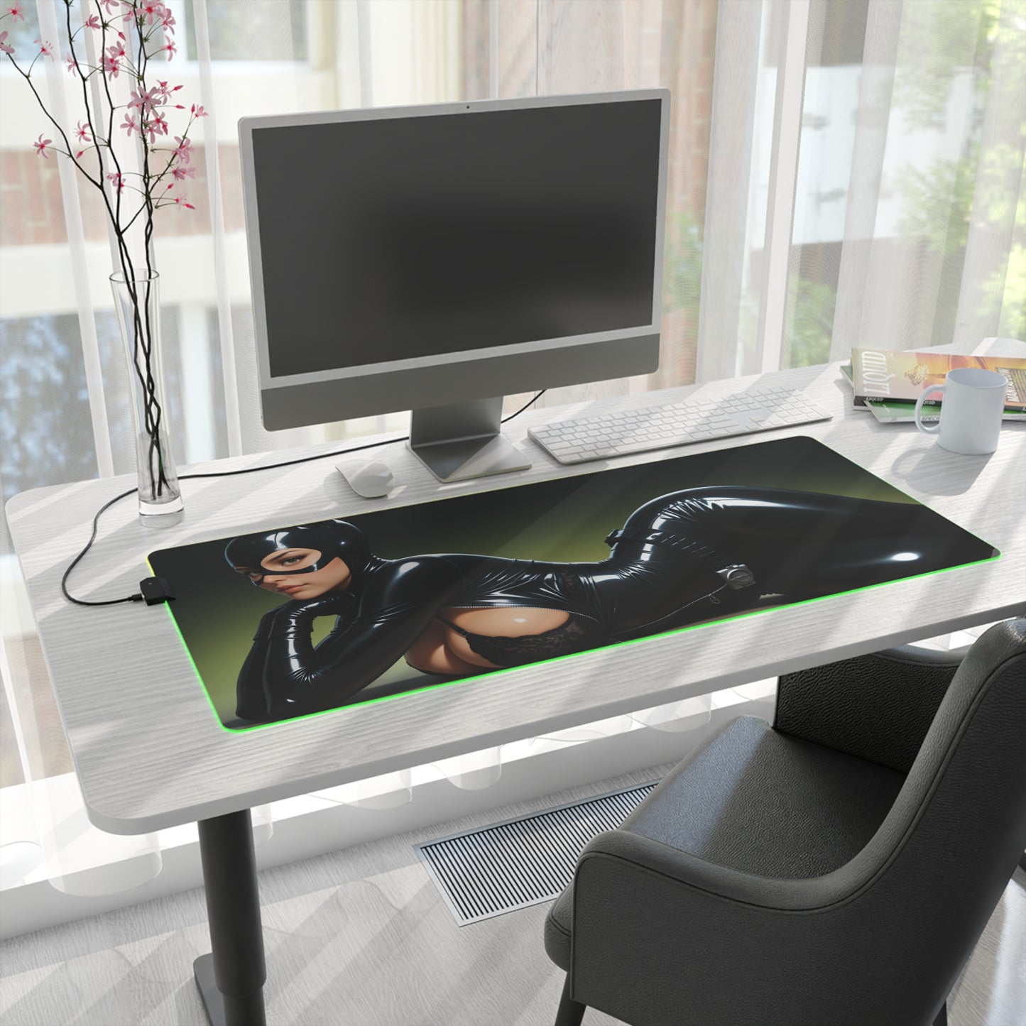 Catwoman-Schreibtischunterlage – LED-RGB-Pad, Waifu-Anime-Girl-Gaming-Setup