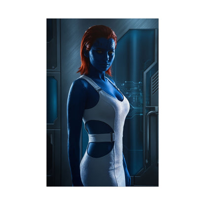 Mystique Poster, Marvel Art Print – Iconic Shapeshifter Heroine Wall Art showcasing blue-skinned Mystique in high-resolution semi-glossy poster