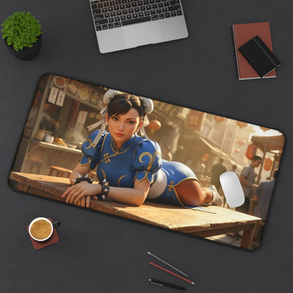 Chun-Li Gaming Mouse Pad, Street Fighter Desk Mat, Anime Martial Artist Setup — HD Chun-Li artwork on large gaming desk mat for smooth glide and durability