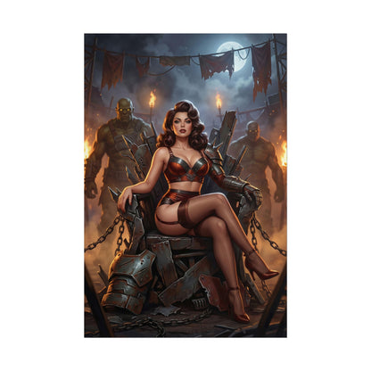 Fallout Dark Beauty Poster / Fallout Dark Wall Art / Fallout Dark Art Print / Fallout Poster - cinematic dark Fallout woman seated on ruined throne with mutants