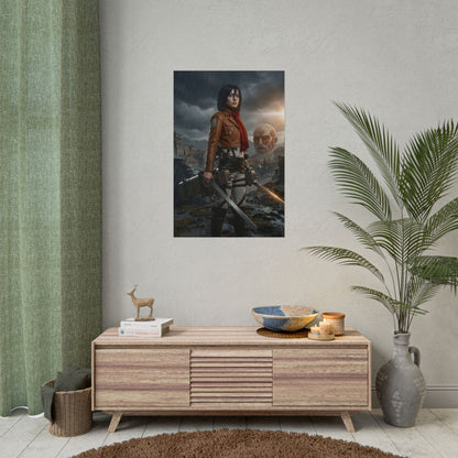 Mikasa Ackerman Poster, Attack on Titan Art Print – Iconic Anime Heroine displayed as striking gamer room wall art