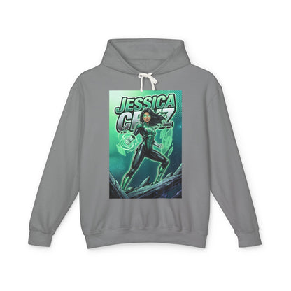 Jessica Cruz Hoodie | Green Lantern Hoodie | DC Superhero Pullover - gray pullover featuring glowing green Jessica Cruz comic art
