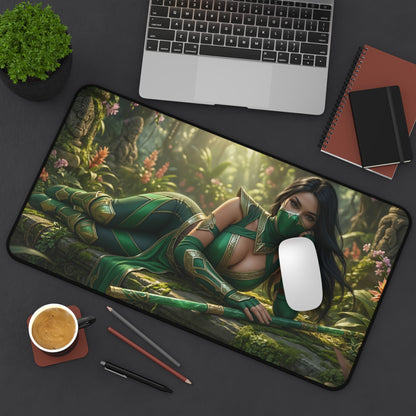 Jade Gaming Mouse Pad, Mortal Kombat Desk Mat, Green Ninja Fighter Setup - premium emerald ninja artwork desk mat for gamers