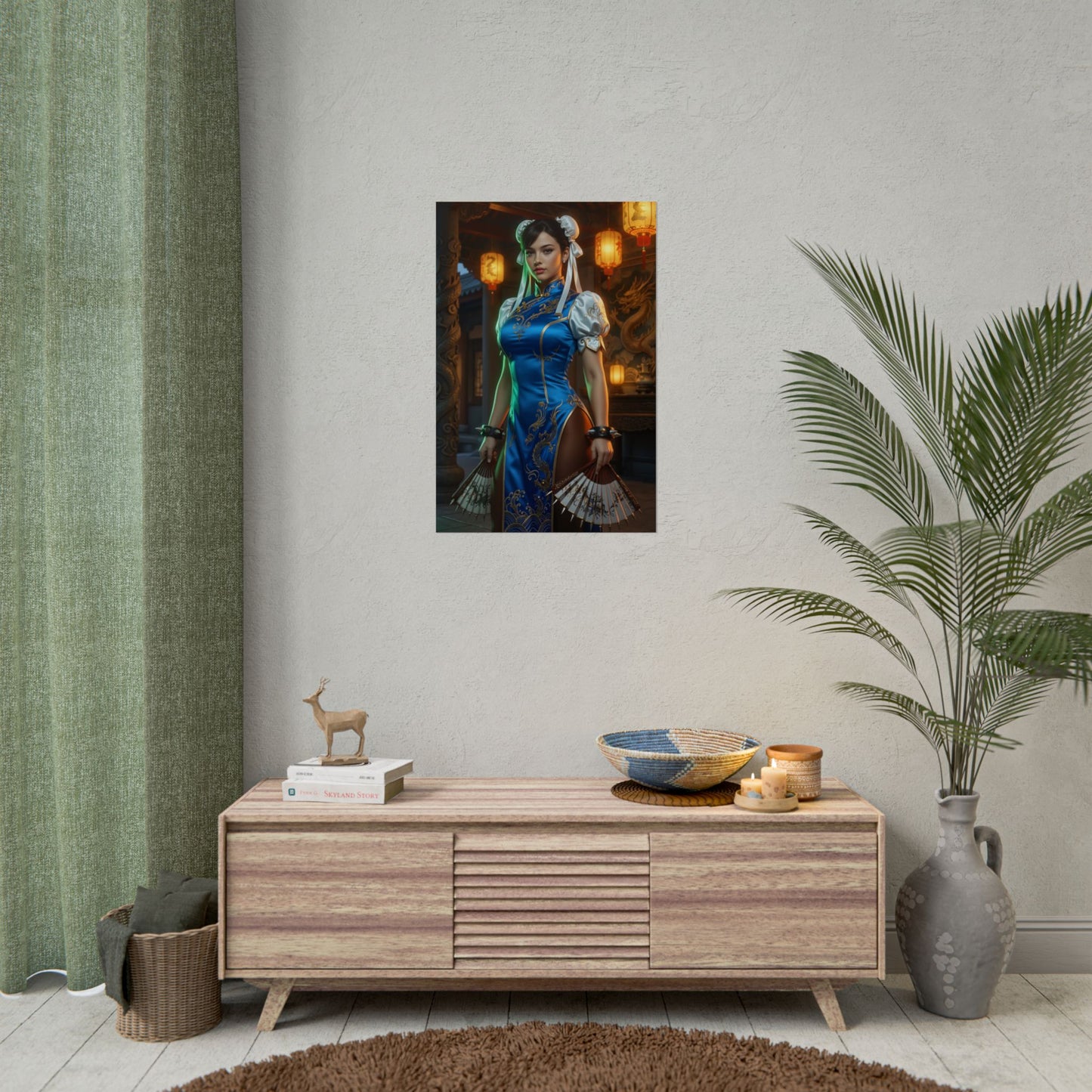 Chun-Li Poster – Iconic Fighting Game Heroine Wall Art for Gamer Decor, vivid semi-gloss print hanging in modern gaming room