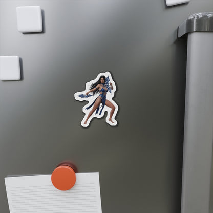 Kitana Magnet – Mortal Kombat Heroine Fridge Magnet, Anime Style Decor shown as die-cut vinyl fridge magnet on gray refrigerator