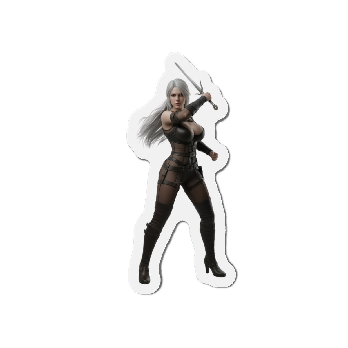 Ciri Magnet – The Witcher Game Heroine Fridge Magnet, Anime Style Decor: die-cut vinyl magnet of Ciri in combat pose, high-res anime-style fridge decal