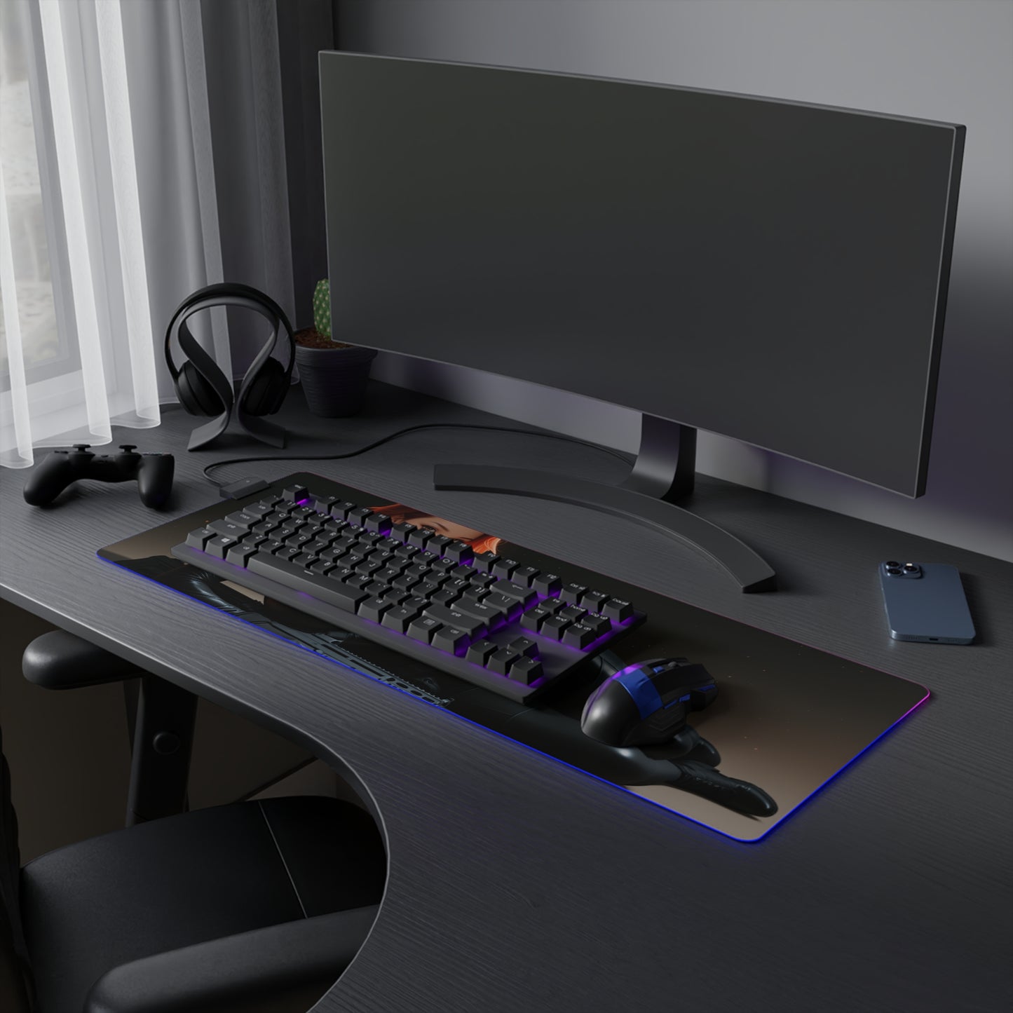 Килимок для столу Black Widow – світлодіодний RGB-підсвітлювальний килимок, ігровий комплект із зображенням аніме-дівчини Вайфу