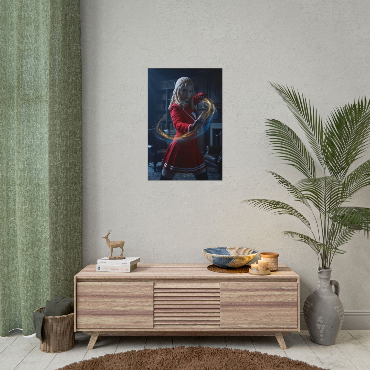 Karin Poster, Street Fighter Art Print – Iconic Fighting Game Heroine framed on modern living room wall with vivid colors and dynamic pose