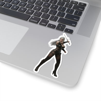 Ciri Sticker – Fantasy Game Vinyl Sticker for Laptops & Indoor Decor on silver laptop showing glossy, durable vinyl, vibrant detail and bubble-free application