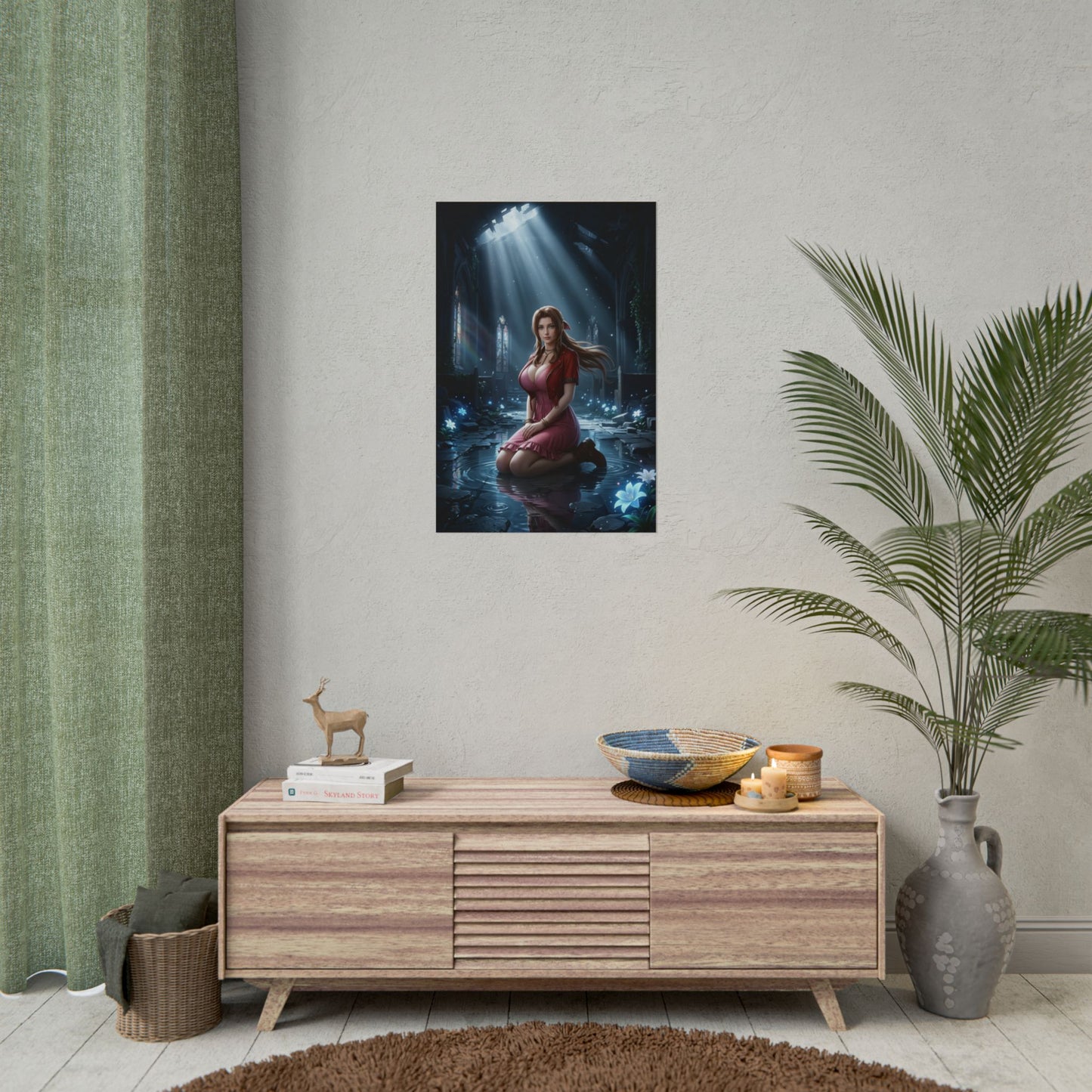 Aerith Gainsborough Final Fantasy VII Poster Anime RPG Wall Art Fantasy Woman Print Brown Hair Girl Character Gaming Room Decor Gift