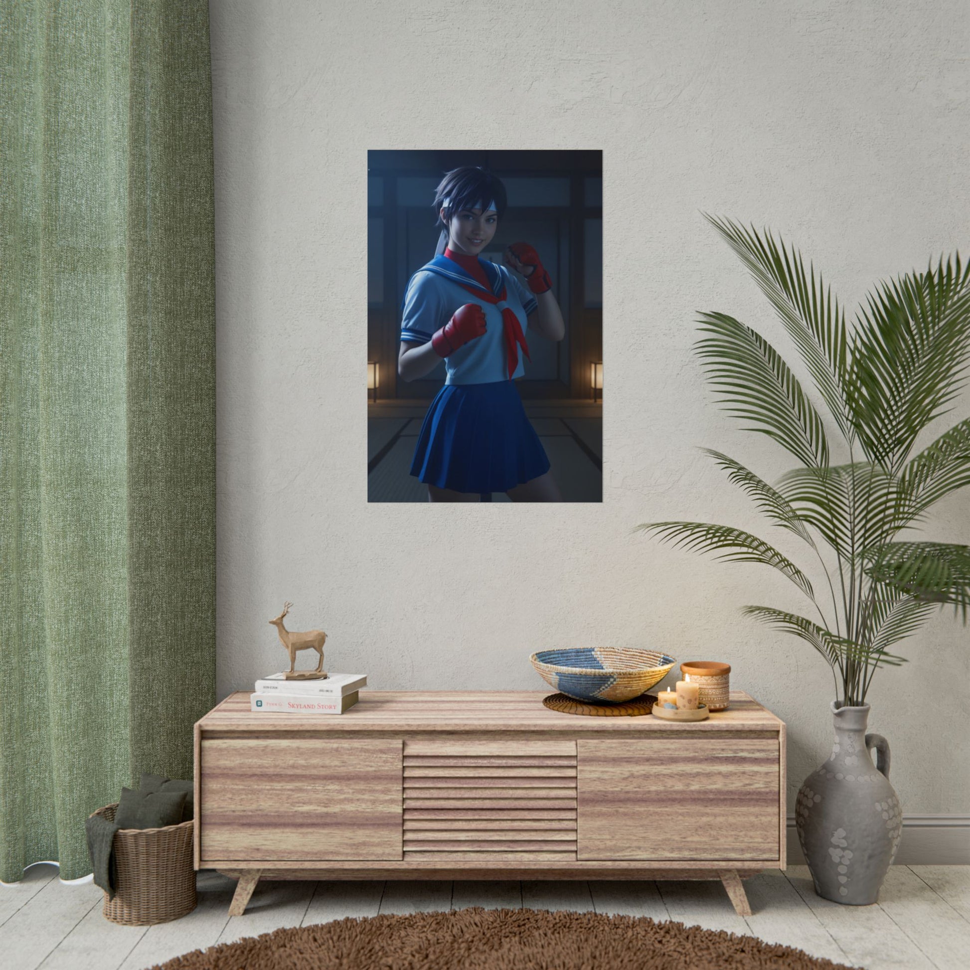 Sakura Kasugano Poster, Street Fighter Art Print – Iconic Fighting Heroine - vibrant high-res wall art of classic fighting game heroine