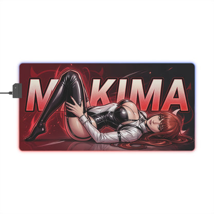 Makima RGB Desk Mat, Chainsaw Man Gaming Mouse Pad, LED Desk Mat for Anime Setup featuring reclining Makima artwork with red LED glow