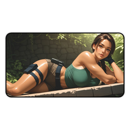 Lara Croft Schreibtischunterlage, Mauspad für Abenteuerspielheldin, Gaming-Schreibtischunterlage