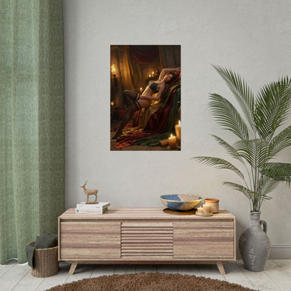 Lara Croft Poster, Tomb Raider Art Print – Adventure Wall Decor for Gamers shown in styled gamer room display