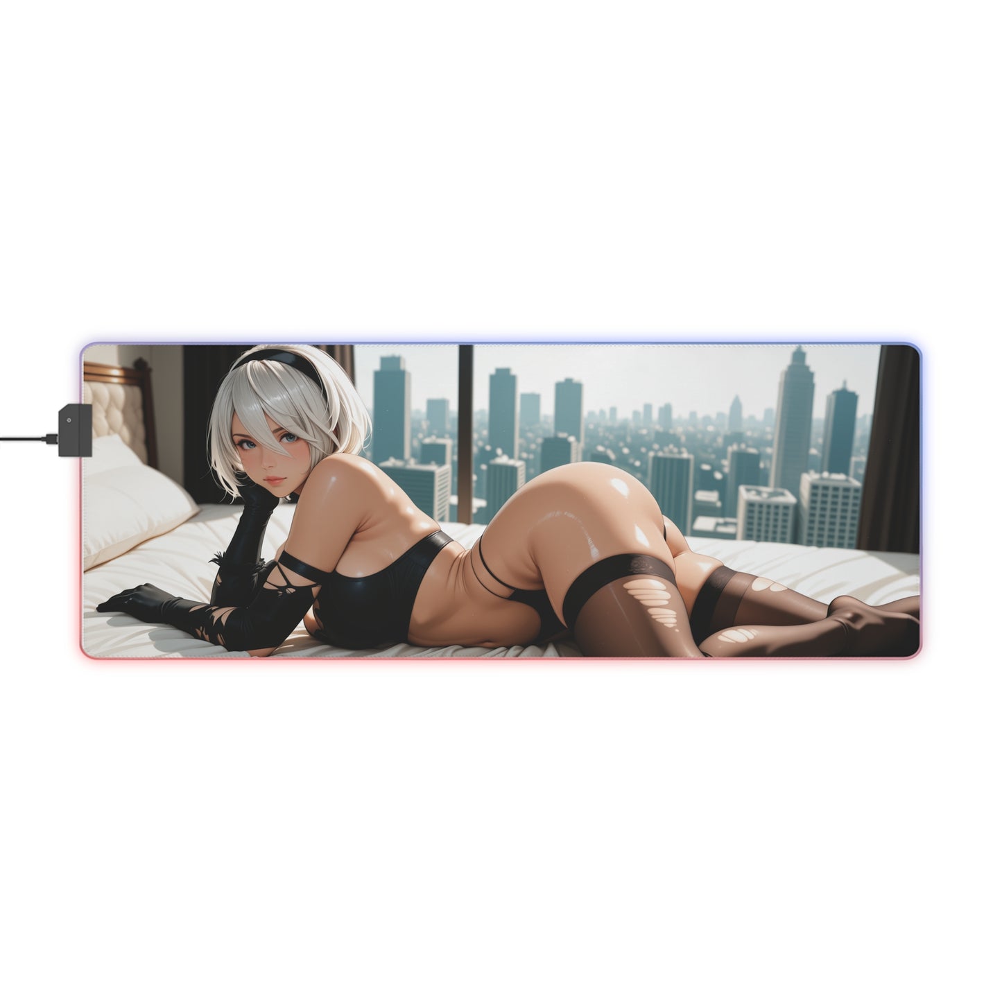 2B Desk Mat – LED RGB Pad, Waifu Android Anime Girl Gaming Setup
