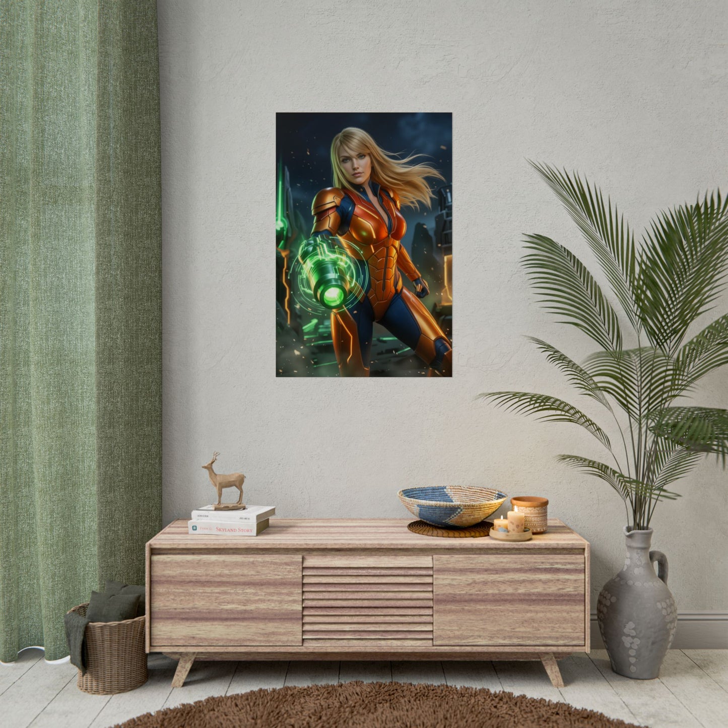 Samus Aran Art Print, Sci Fi Game Poster, Futuristic Warrior Girl Wall Decor, Gaming Room Decor, Gamer Gift