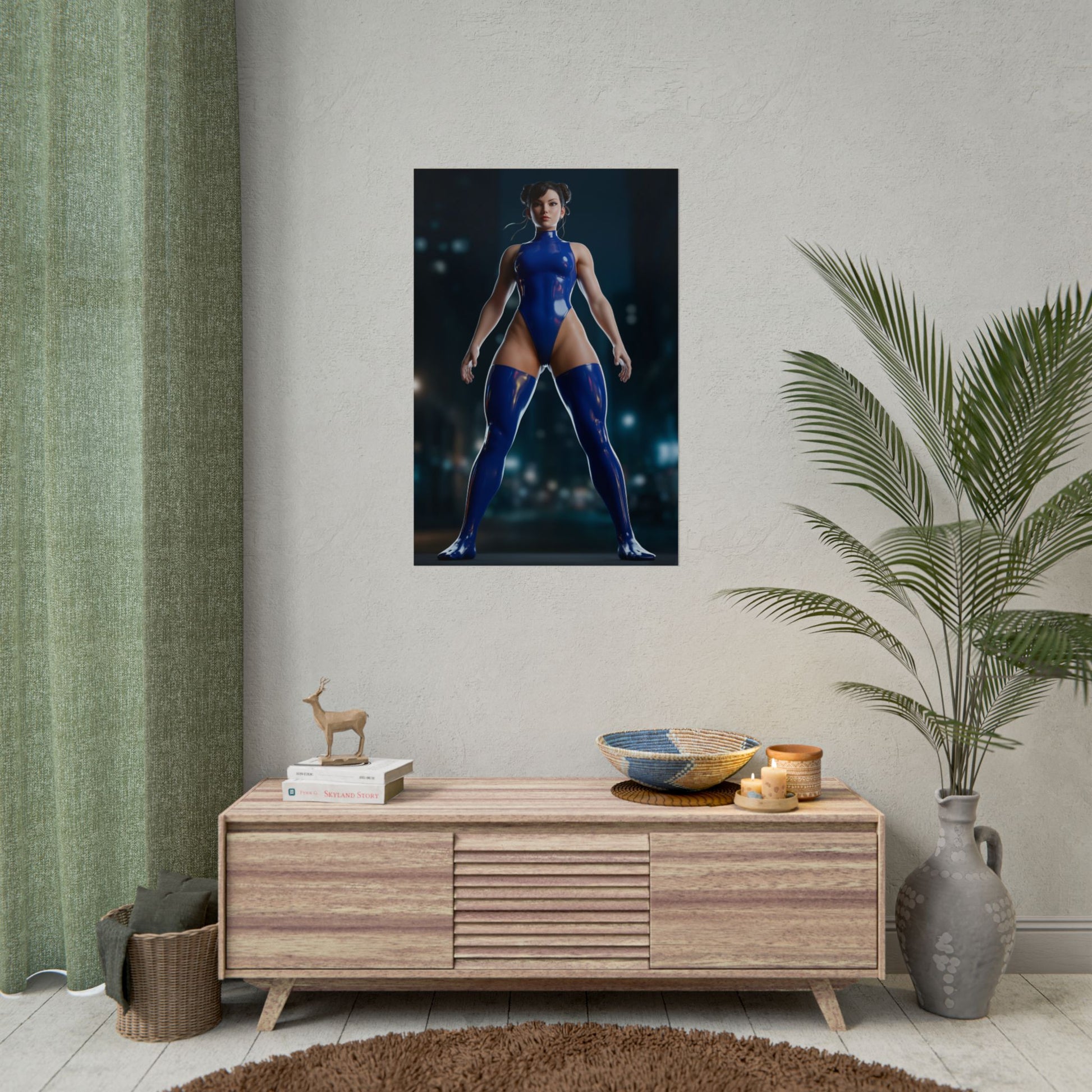 Chun-Li Poster, Street Fighter Art Print – Fighting Game Wall Decor - bold Chun-Li poster in modern gamer room