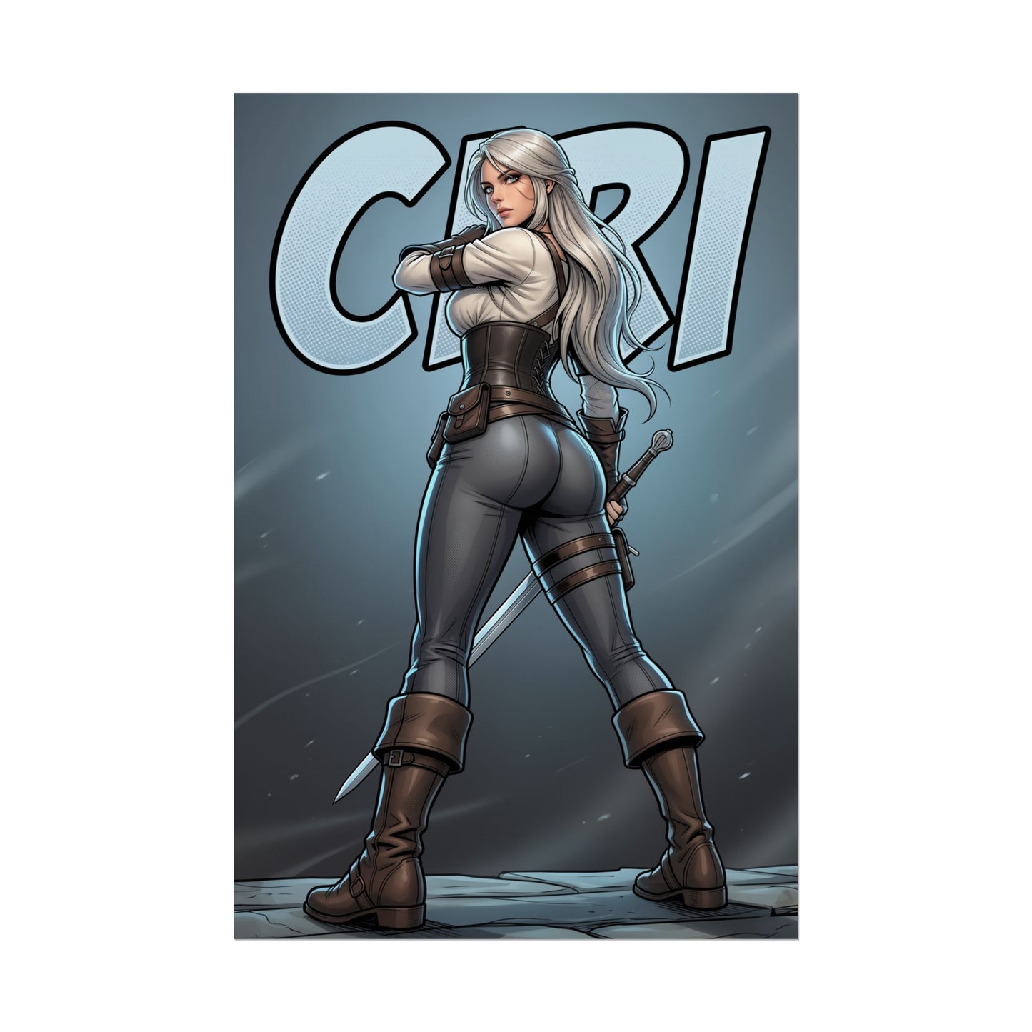 Ciri Witcher Art Print, Fantasy Game Poster, White Hair Warrior Girl Decor, RPG Wall Art, Gamer Gift