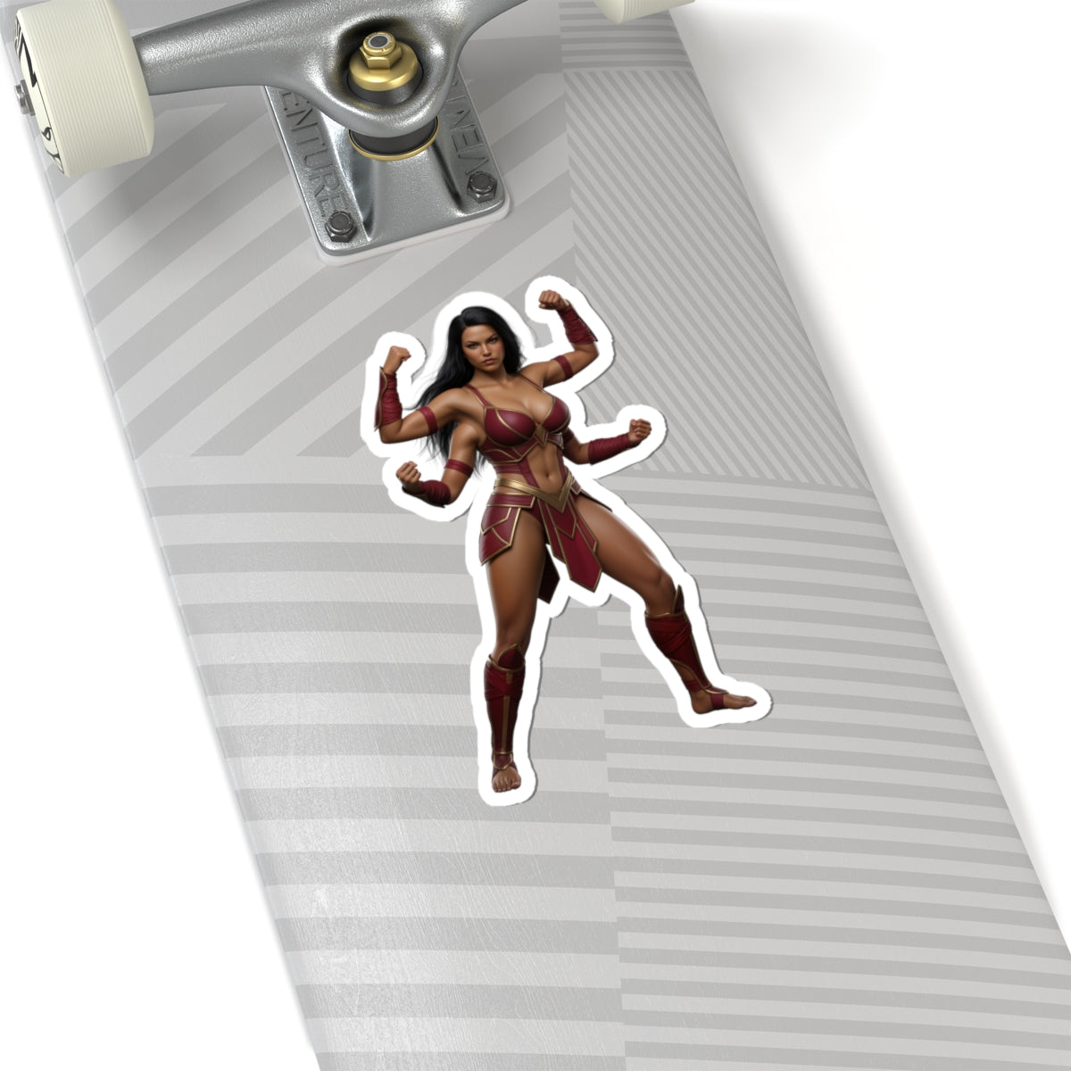 Sheeva Sticker – Mortal Kombat Vinyl Sticker for Laptops & Indoor Decor on skateboard deck, glossy durable vinyl, crisp colorful character art