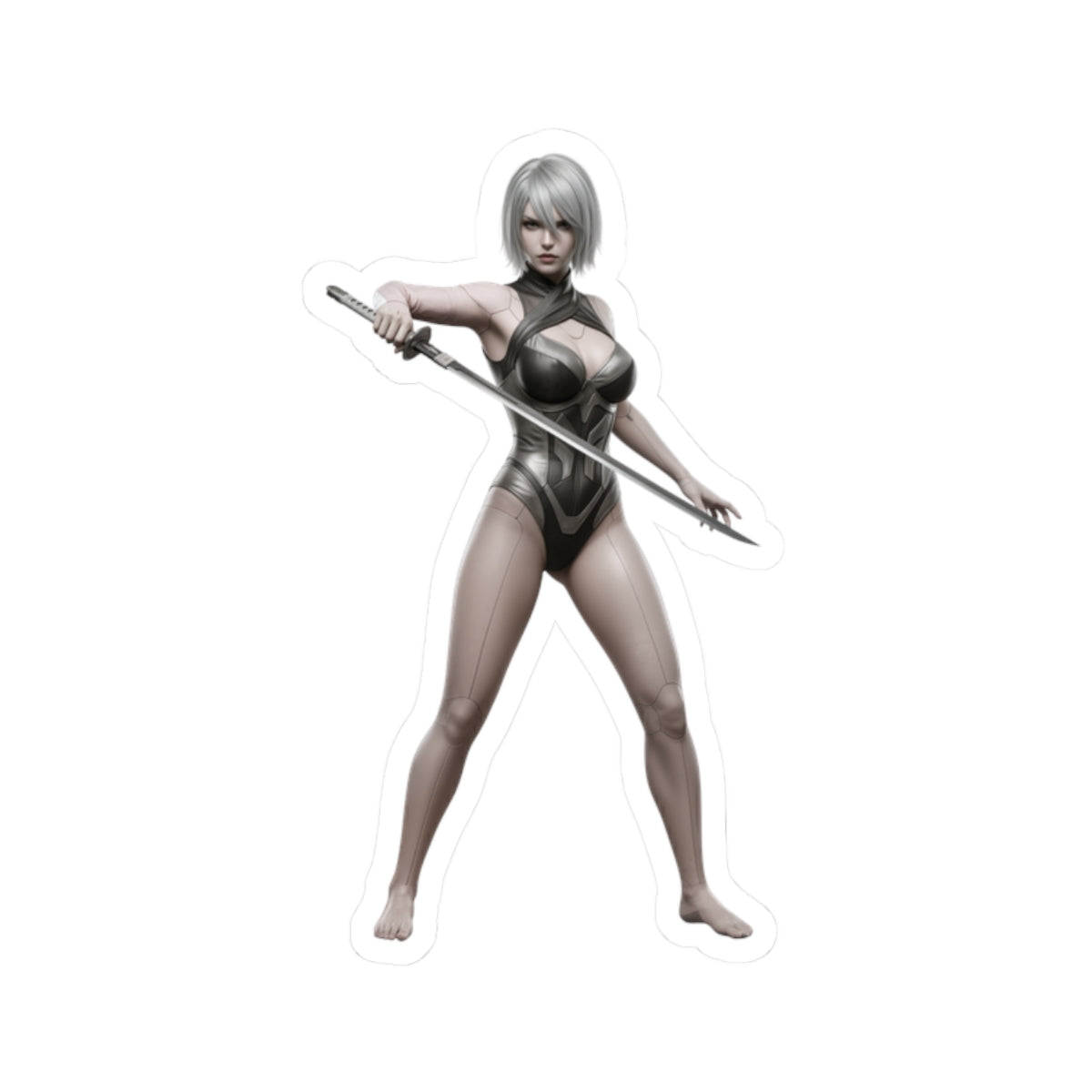 A2 Nier Sticker – Sci-Fi Game Vinyl Sticker for Laptops & Indoor Decor featuring stylized sci‑fi heroine with sword on glossy durable vinyl