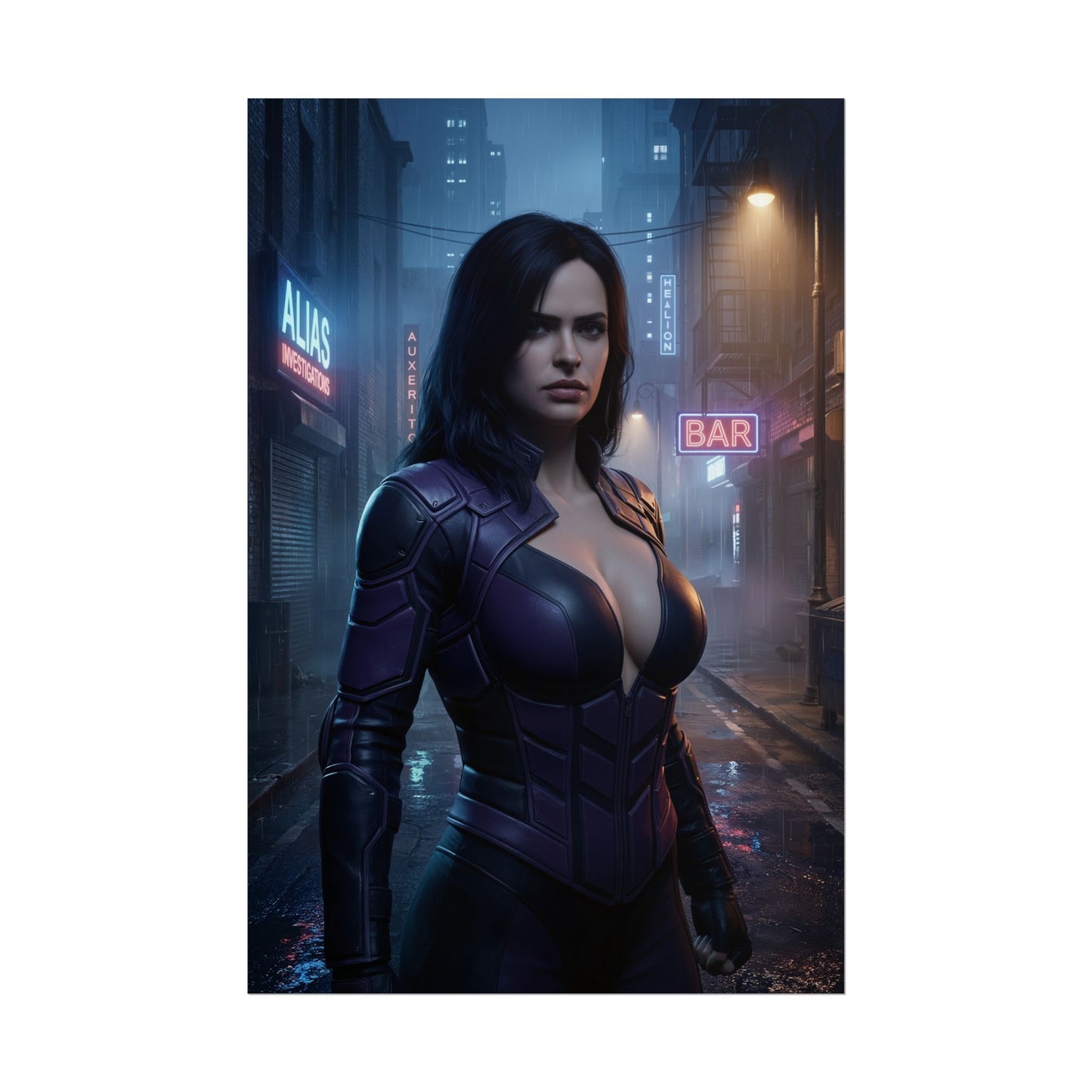 Jessica Jones Poster, Marvel Wall Art Print – Dark Hero Decor, moody street scene poster for gamer rooms and collector displays