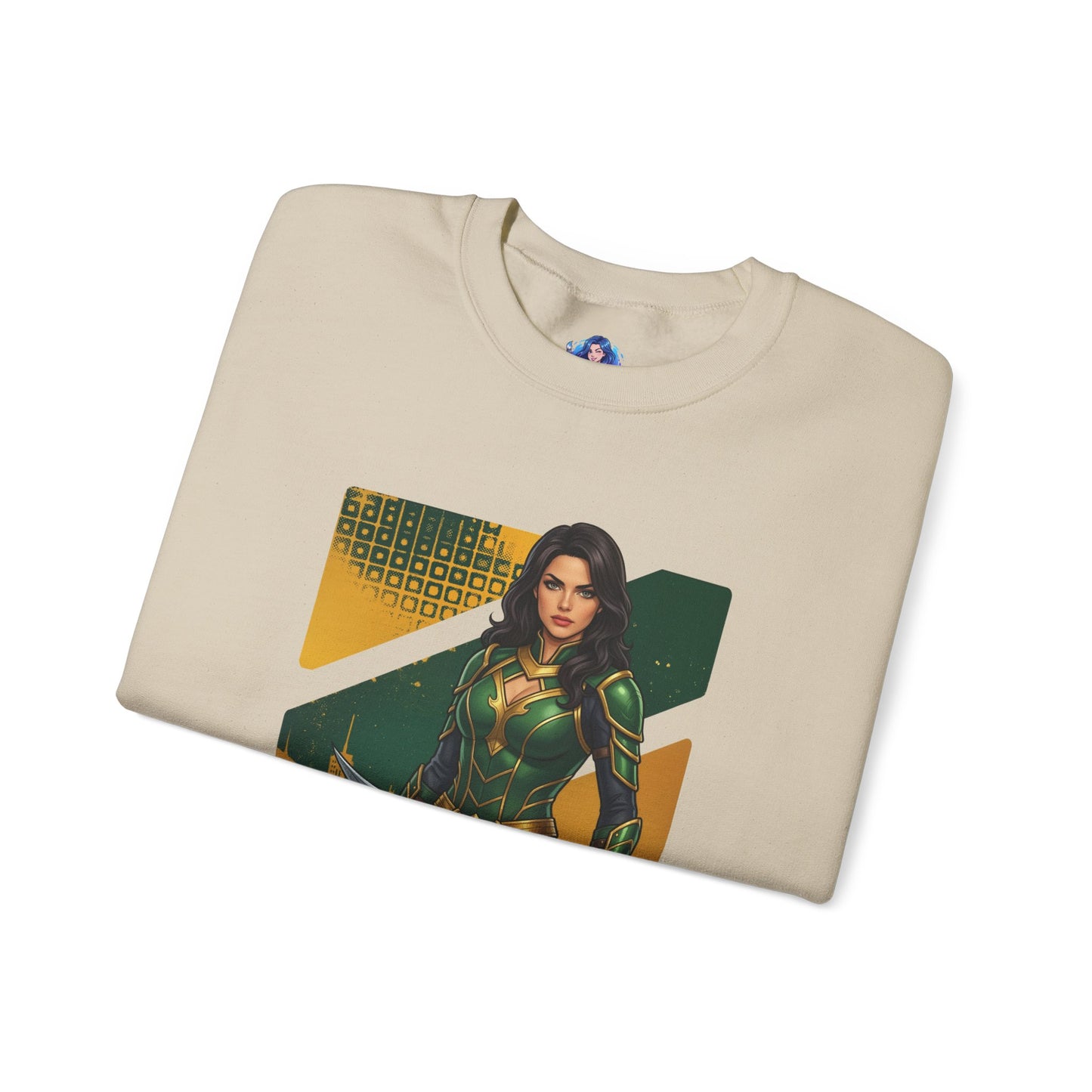 Talia al Ghul Sweatshirt, DC Comics Crewneck, Elegant Villain Apparel for Fans - folded cream crewneck with Talia al Ghul artwork