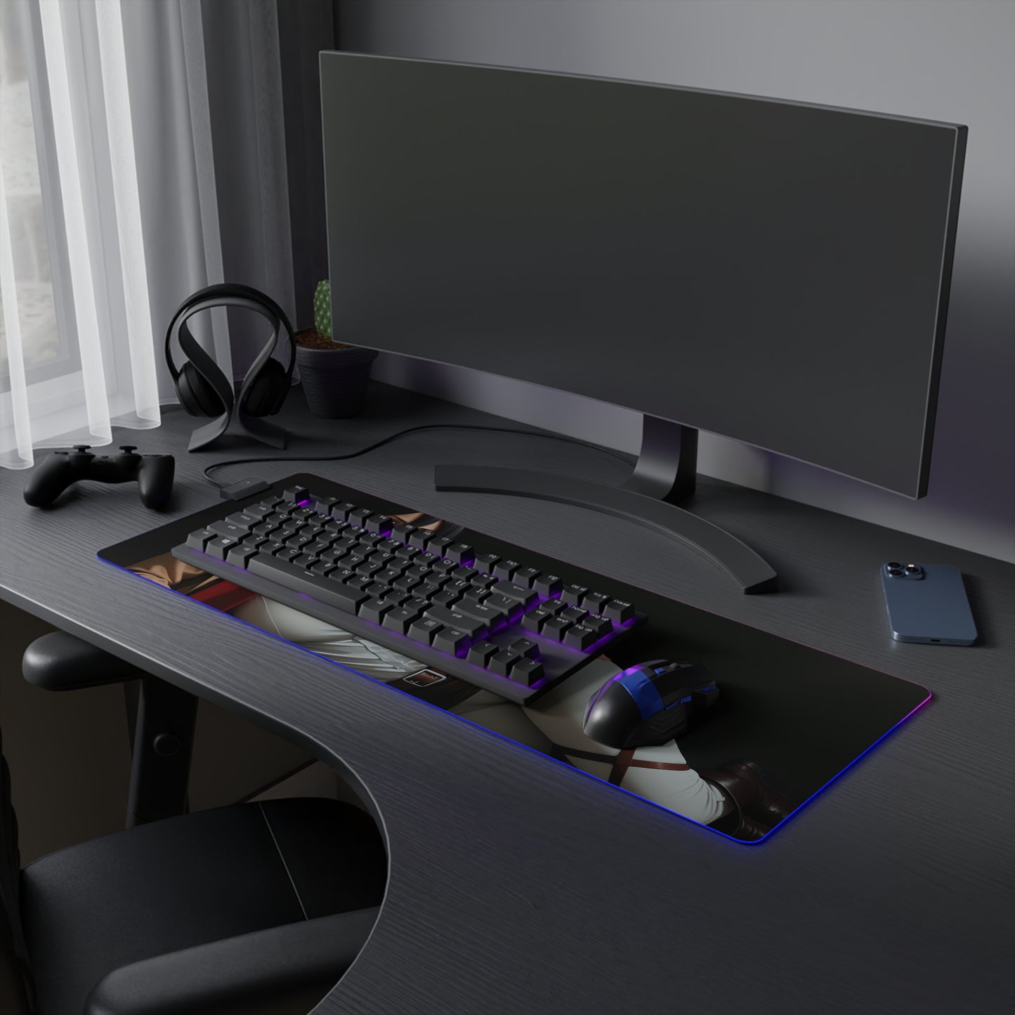 Килимок для столу Mikasa Ackerman – світлодіодний RGB-підсвітлювальний килимок, ігрова конфігурація для дівчат з аніме Waifu