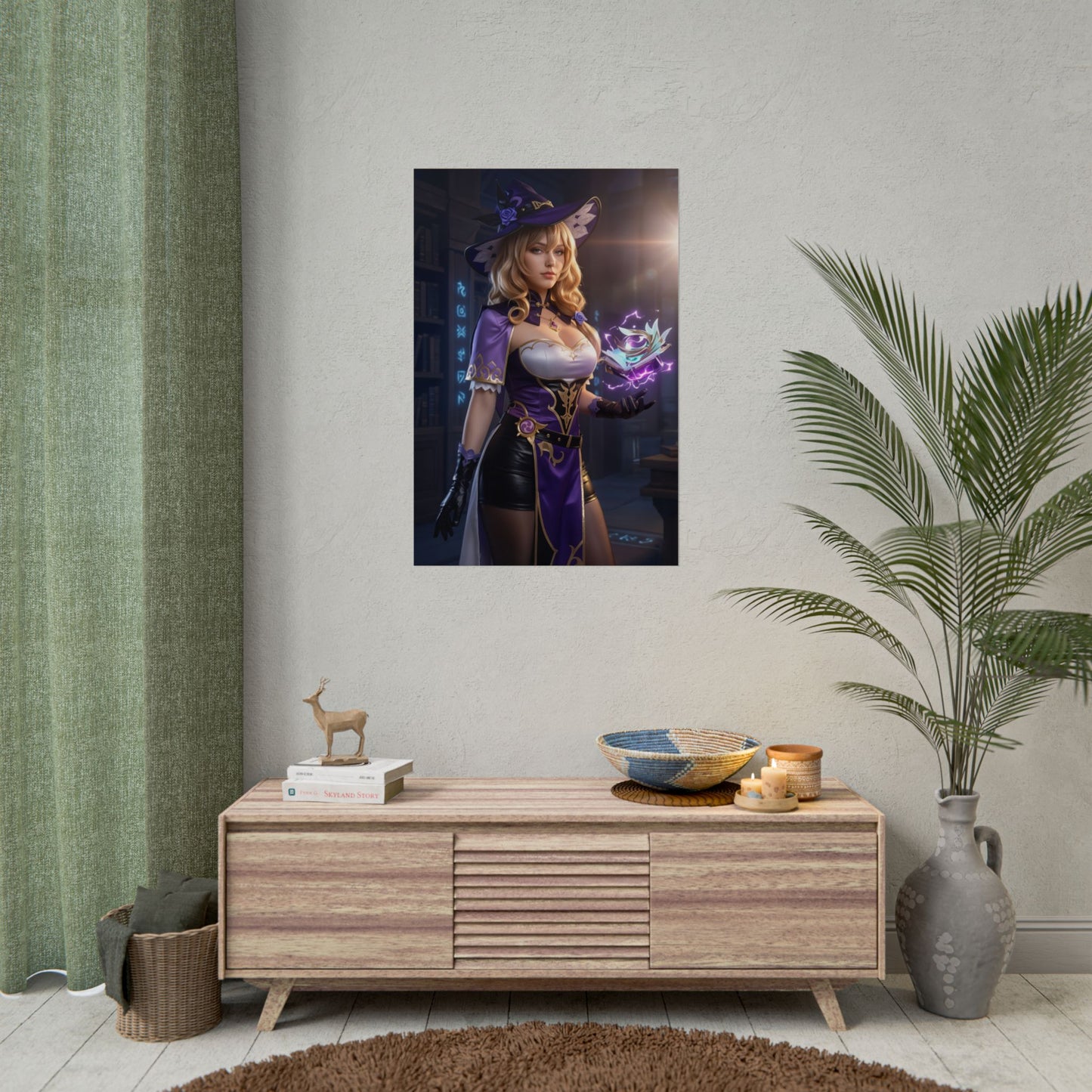 Lisa Poster, Genshin Impact Art Print – Iconic Electro Mage Heroine on stylish gaming room wall art featuring elegant mage design