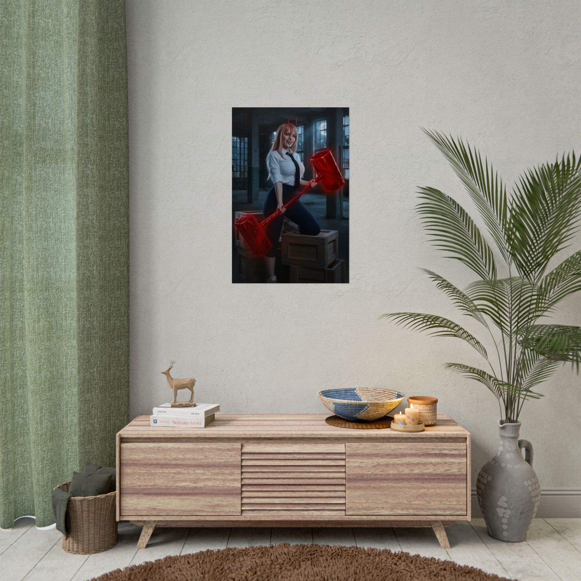 Power Poster, Chainsaw Man Art Print, Iconic Fiend Character Wall Decor featuring Blood Fiend art in modern living room setup