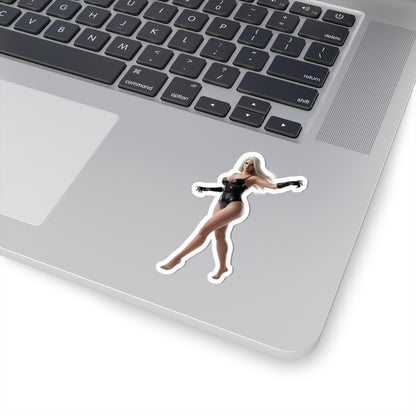 Black Cat Sticker – Comic Character Vinyl Sticker for Laptops & Indoor Decor on silver laptop corner, glossy durable vinyl, bubble-free application