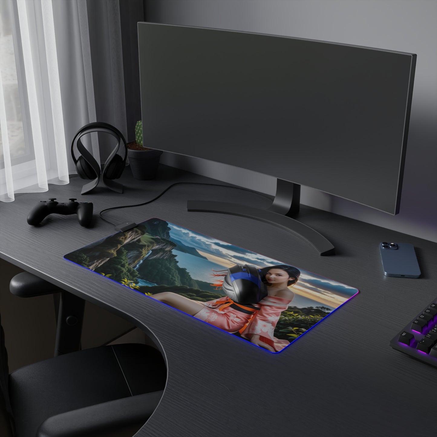 Nezuko Kamado Schreibtischunterlage – LED RGB-Pad, Gentle Waifu Anime Girl Gaming Setup