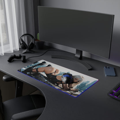 2B Desk Mat – LED RGB Pad, Elegant Waifu Android Girl Gaming Setup