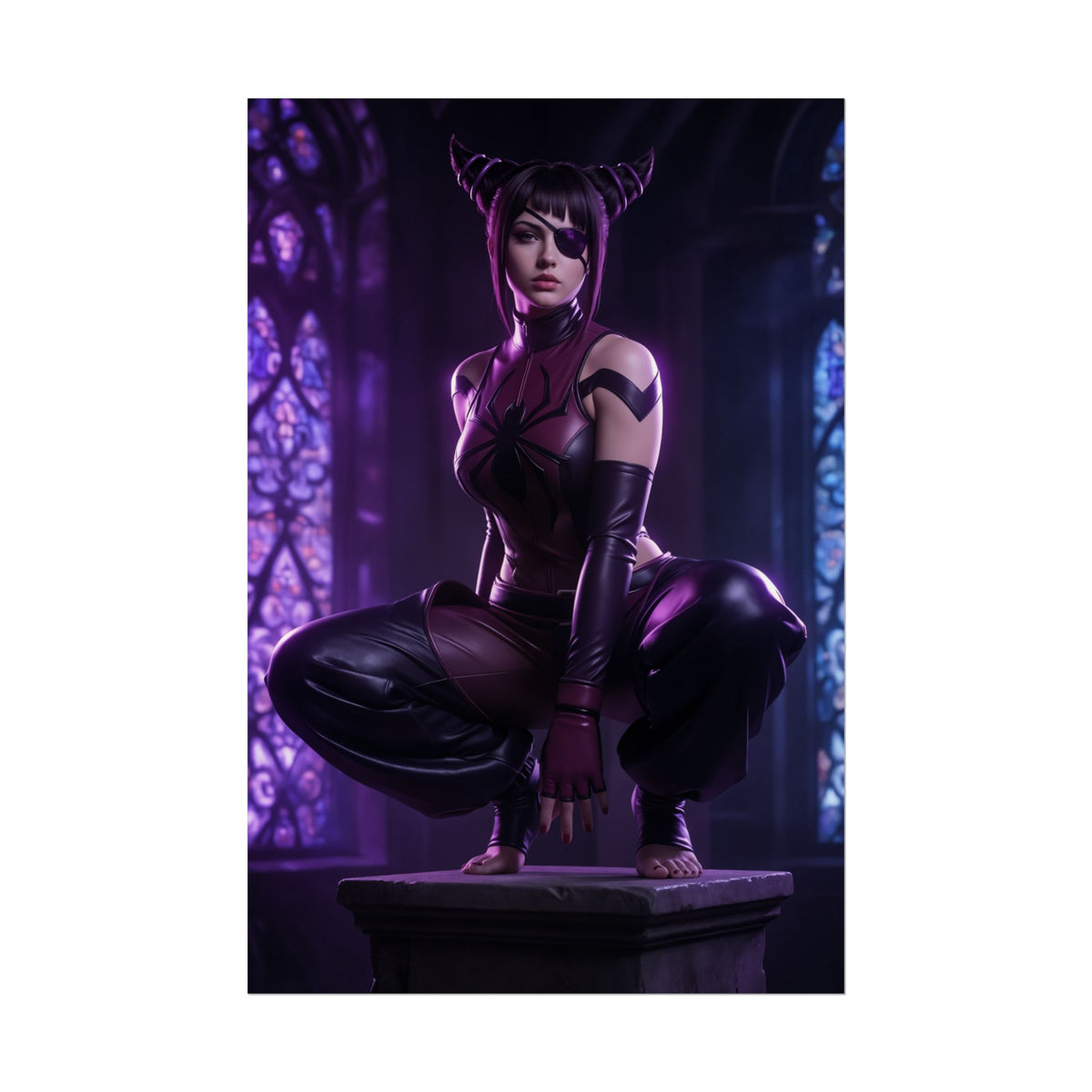 Juri Han Street Fighter Poster  Iconic Fighting Game Heroine Wall Art - high-res purple-lit character print for gaming rooms