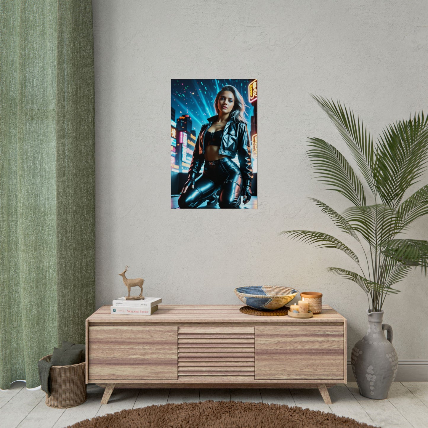 Rogue Cyberpunk 2077 Wall Art – Legendary Character Poster, Gift for Gamers - cinematic high-res print of Rogue on city backdrop