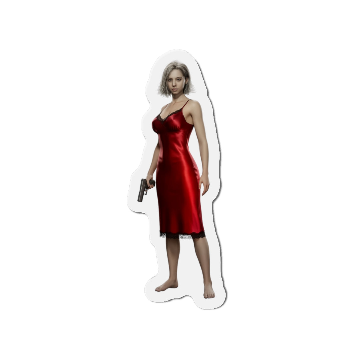 Grace Ashcroft Magnet, Resident Evil Fridge Magnet, Horror Character Gamer Gift - anime-style vinyl fridge magnet of Grace in red dress holding pistol