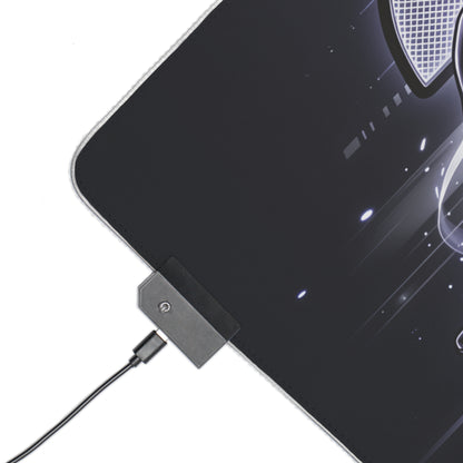 2B RGB Desk Mat, NieR Automata Gaming Mouse Pad, LED Desk Mat showing RGB LED connector and sleek sci‑fi artwork on smooth cloth surface