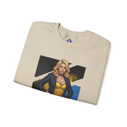 Black Canary Sweatshirt, DC Comics Crewneck, Classic Superhero Apparel for Fans – folded beige crewneck with Blonde Black Canary graphic