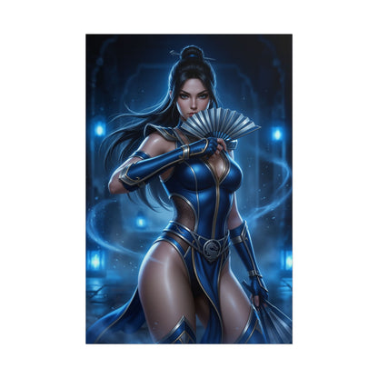 Kitana Mortal Kombat Poster Fighter Woman Wall Art Princess Warrior Print Blue Outfit Girl Gaming Room Decor Gift