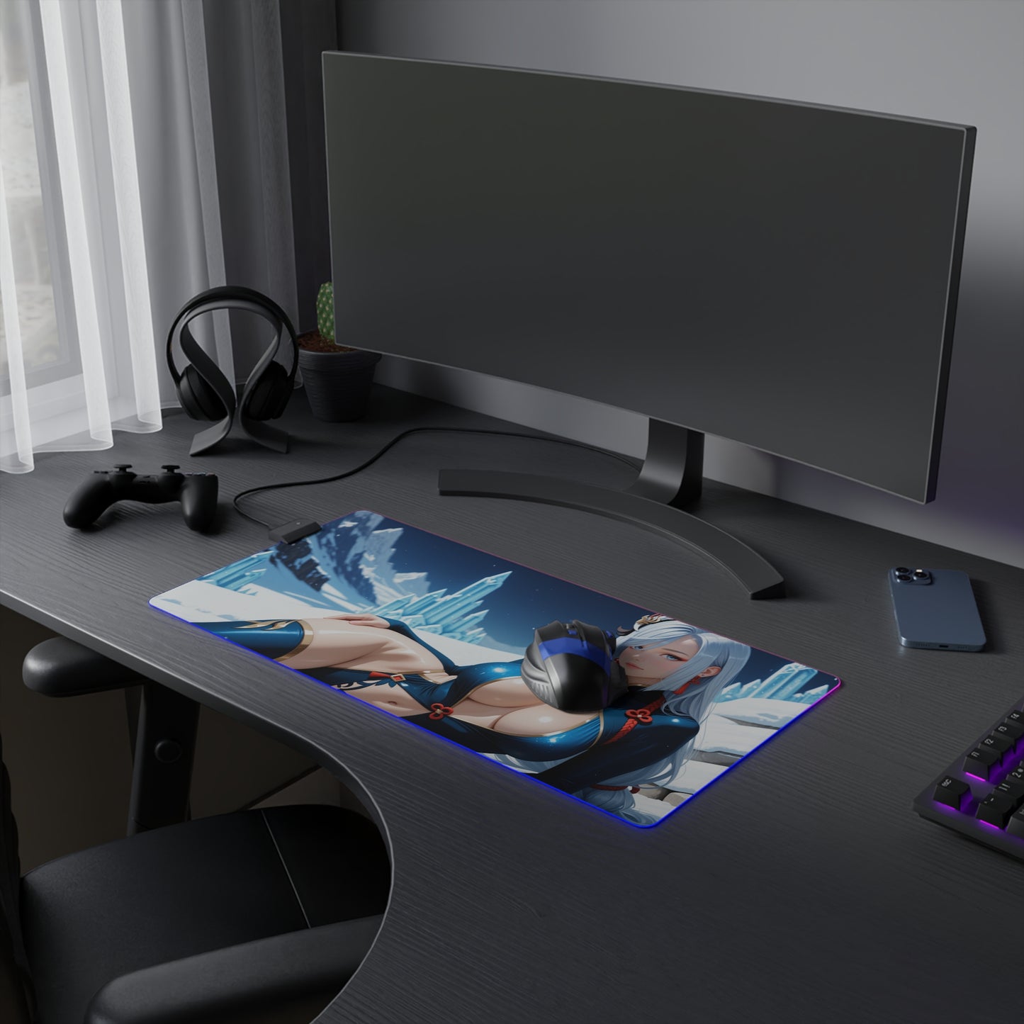 Килимок для столу Shenhe – світлодіодний RGB-підсвітлювальний килимок, ігрова конфігурація з аніме-дівчиною Waifu