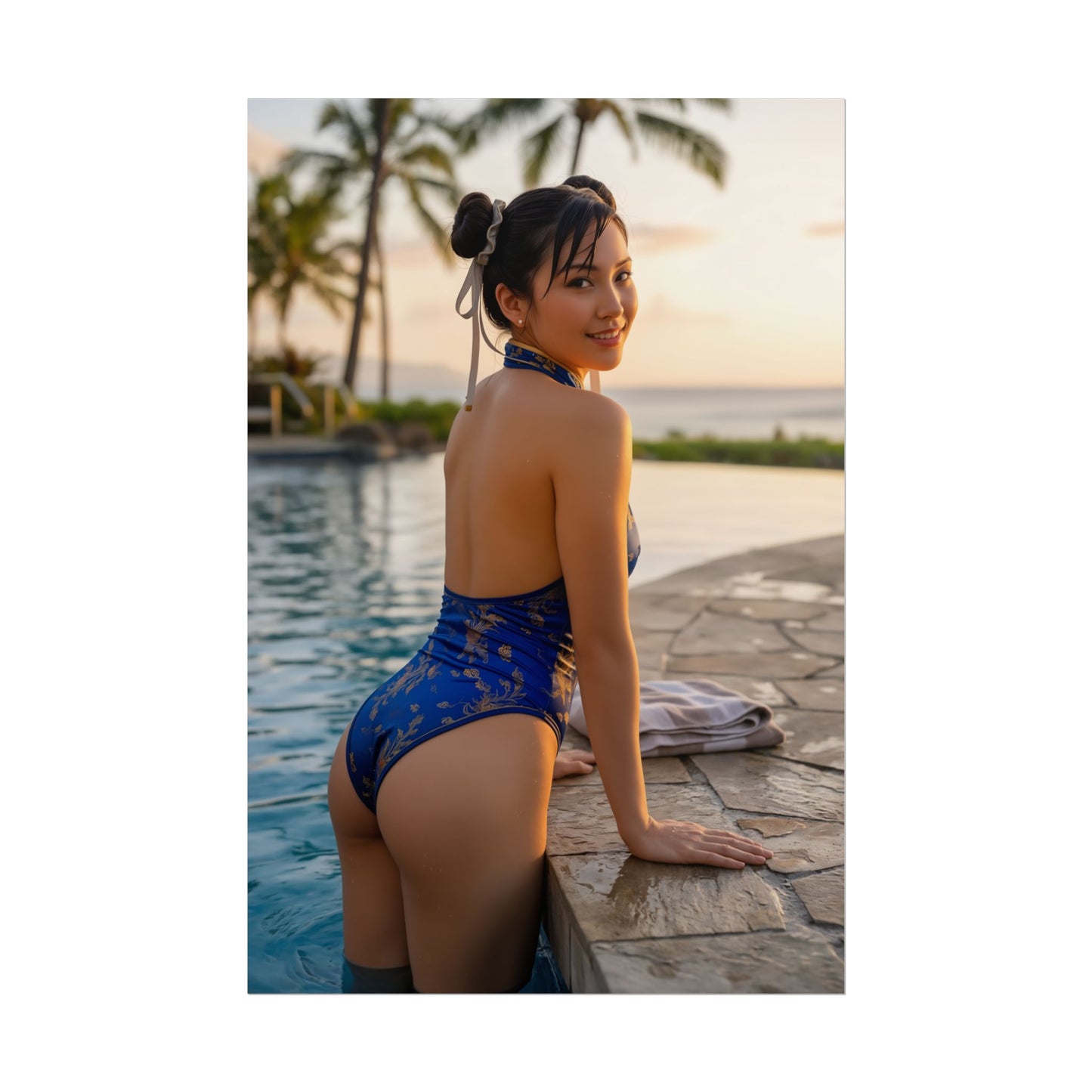 Chun-Li Poster, Street Fighter Art Print – Legendary Fighting Game Heroine: high-res Chun-Li swim pose art print for gaming room, collector display, vivid colors
