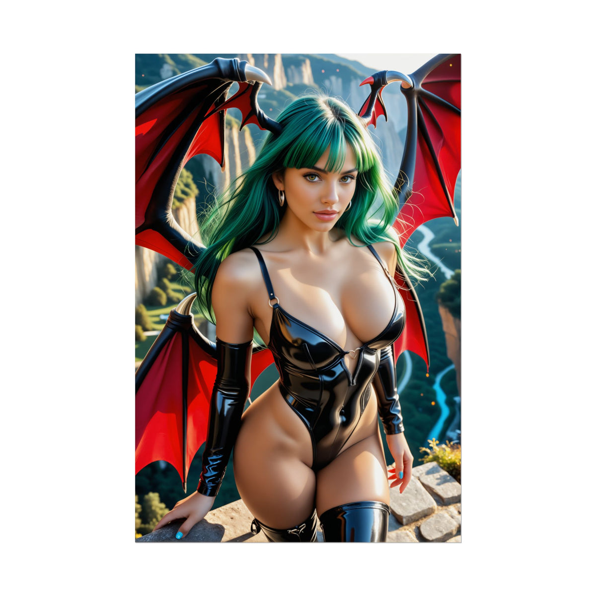 Morrigan Aensland Art Print  Legendary Dark Heroine Poster for Collectors, high-res collector poster of fantasy succubus with wings