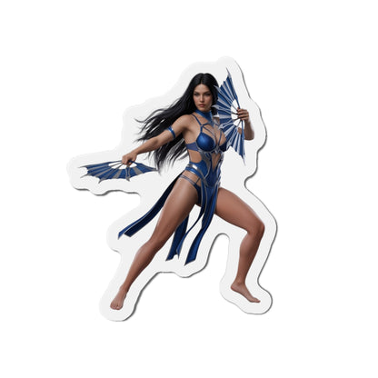 Kitana Magnet – Mortal Kombat Heroine Fridge Magnet, Anime Style Decor - die-cut vinyl fridge magnet showing Kitana in anime-style pose with fans