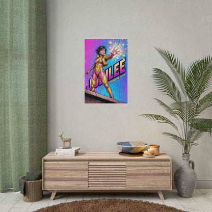 Jubilee Poster / Jubilee Wall Art / Jubilee Art Print / X-Men Poster vibrant Jubilee hero unleashing colorful energy bursts on cosmic comic wall