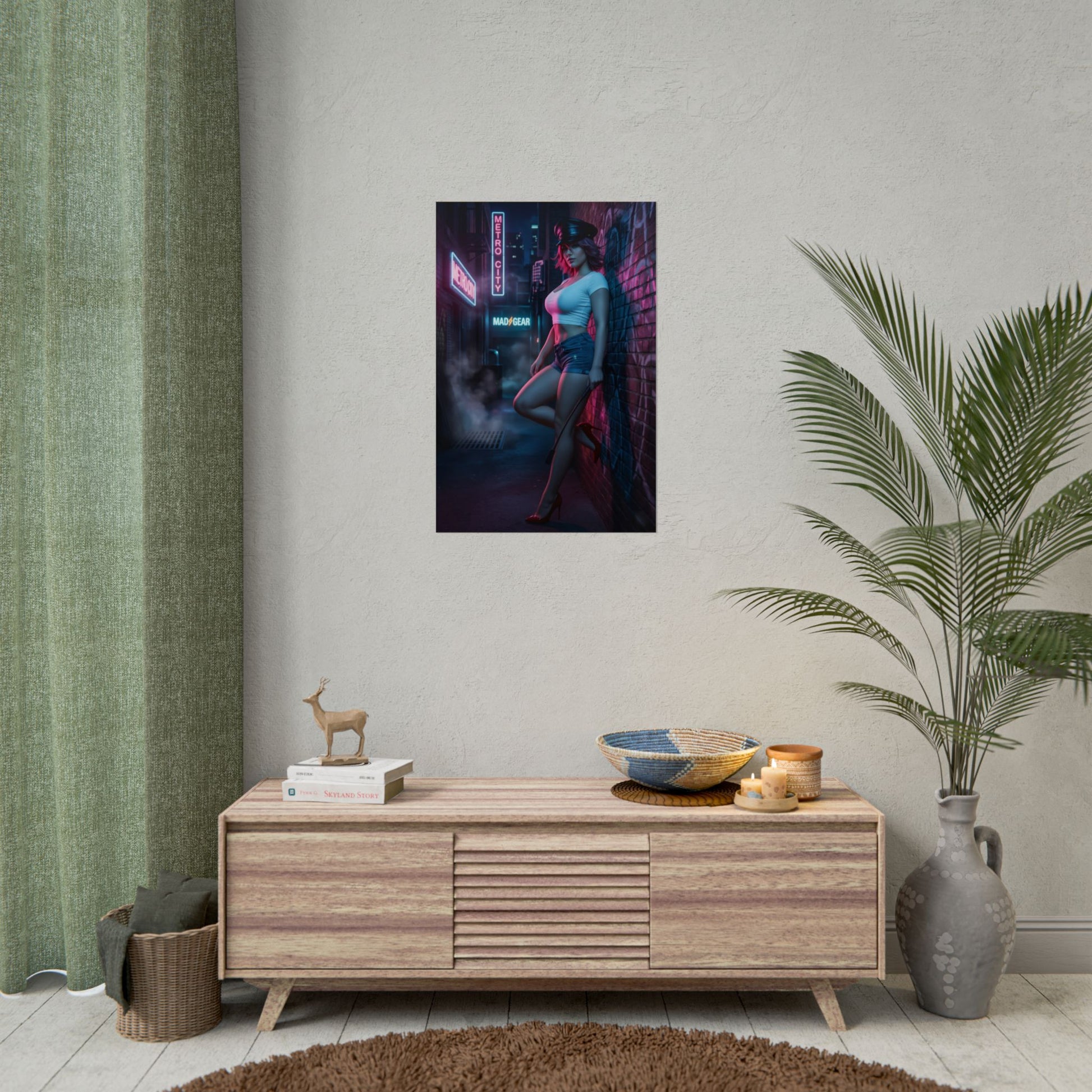 Poison Street Fighter Poster – Iconic Fighting Game Heroine Wall Art displayed in modern gaming room with vivid colors and high-resolution print