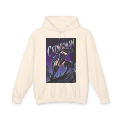 Catwoman Hoodie | DC Anti-Hero Hoodie | Gotham Thief Pullover cream pullover featuring bold Catwoman graphic on rooftop at night