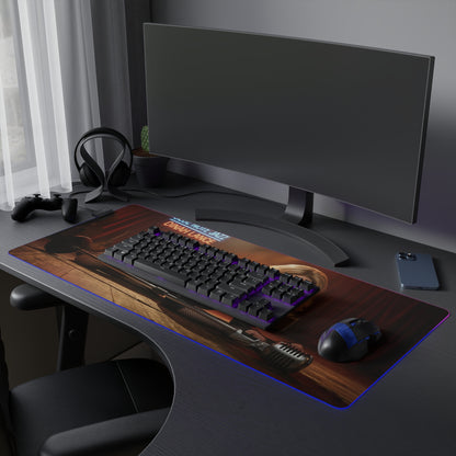 Black Canary Desk Mat – LED RGB Pad, Waifu Hero Anime Girl Setup on a gaming desk with keyboard, mouse and RGB lighting