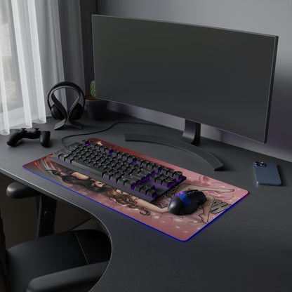Tifa and Aerith RGB Desk Mat, Final Fantasy Gaming Mouse Pad, LED Desk Mat for Gamer Setup on a sleek gaming desk with RGB lighting